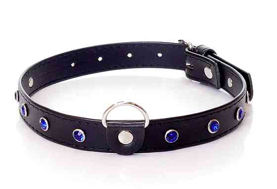 Нашийник зі штучної шкіри з кристалами Fetish Boss Series - Collar Navy Blue Crystal, BS3300118 Sex Aura Київ