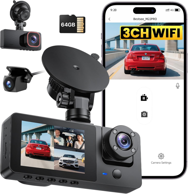 Видеорегистратор Bestsee M22PRO 3 камеры 2.5K+1080P+1080P, 64 ГБ, WDR, Wi-Fi, G-сенсор, парковка 24/7 Киев - изображение 2
