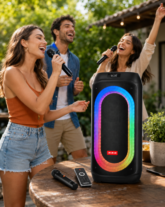Портативна акустична колонка ZXX-9098 80Вт 2х8" Bluetooth, TWS, LED-підсвічування, 2 мікрофони та пульт ДК Одеса - фото 8