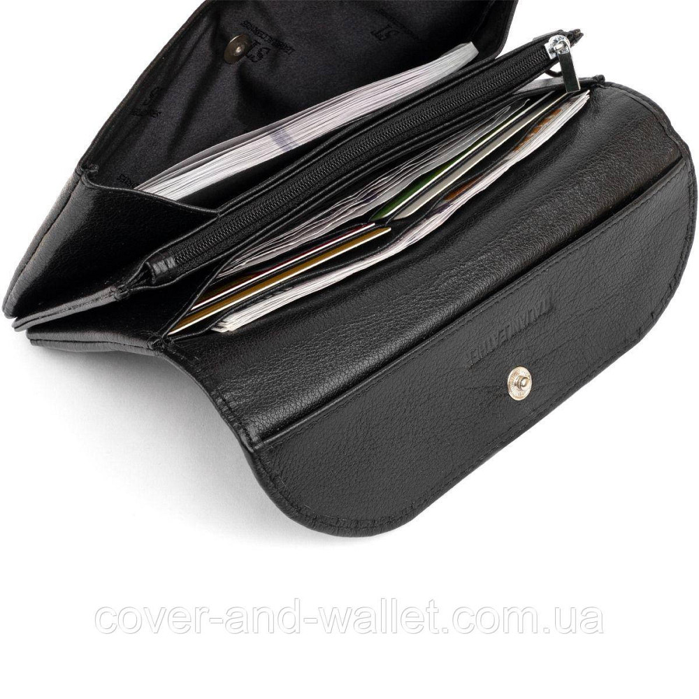 Классический черный кошелек-клатч из натуральной кожи с клапаном ST 023-Black Киев - изображение 4