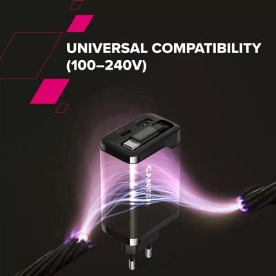 Зарядное устройство Canyon 1xUSB-C PD65W + 1xUSB QC3.0 + cable USB-C to USB-C black (CNS-CURC65ACB) Винница - изображение 7