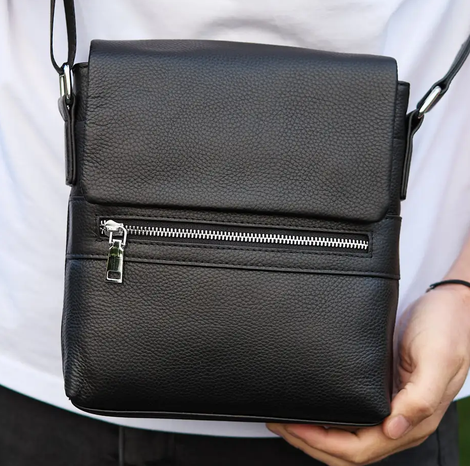 Сумка-мессенджер через плечо Tiding Bag (21 х 23 х 5.5 см) из натуральной кожи Черный Киев - изображение 10