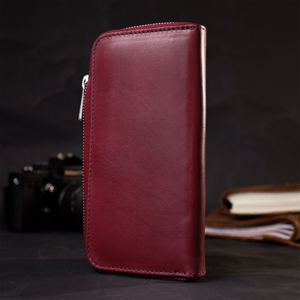 Вместительное портмоне из натуральной кожи GRANDE PELLE 16796 Бордовый Киев - изображение 7