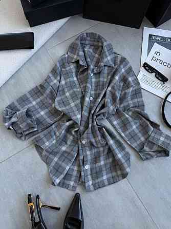 Женская трендовая оверсайз рубашка в клетку костюмный тиар Серый 2 Одесса