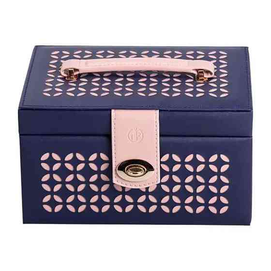 Шкатулка для украшений из эко кожи 3 яруса с зеркалом органайзер для ювелирных изделий HP-5-17BL Киев