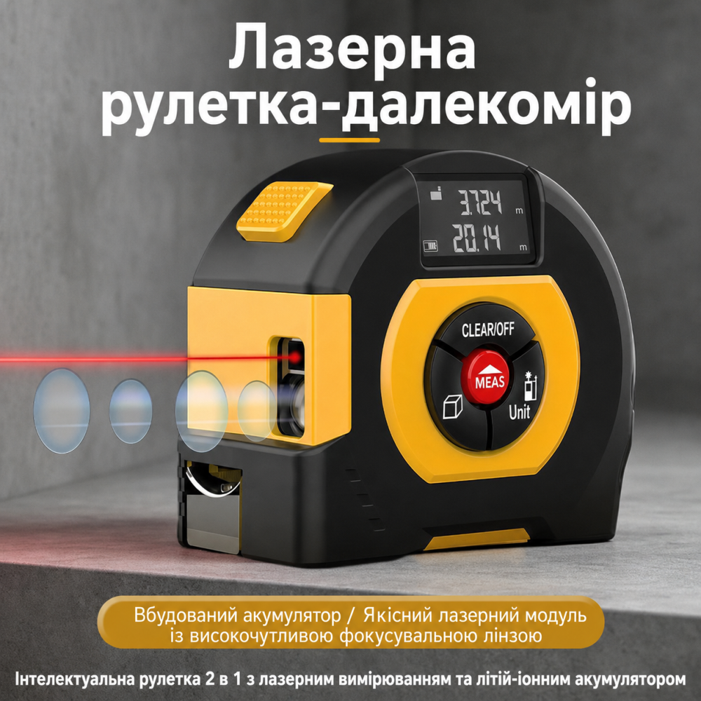 Рулетка 2в1 лазерная 60м, измерительная 5м, с метрической и дюймовой системой с дисплеем,аккумуляторная mod.D13340 Каменец-Подольский - изображение 9