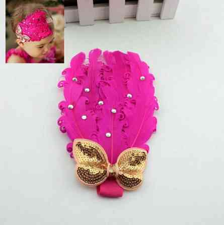 Дитяча пов'язка на голову з пір'ям one size малиновий Київ