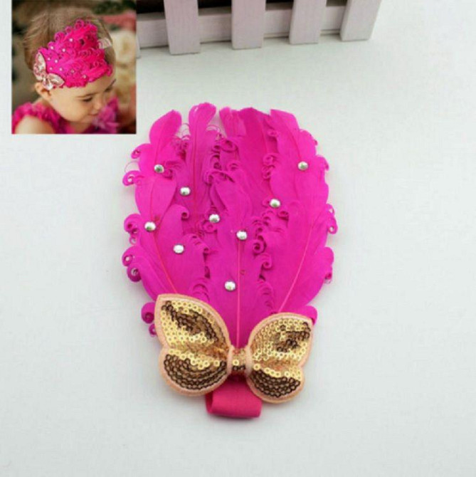 Дитяча пов'язка на голову з пір'ям one size малиновий Київ - фото 2