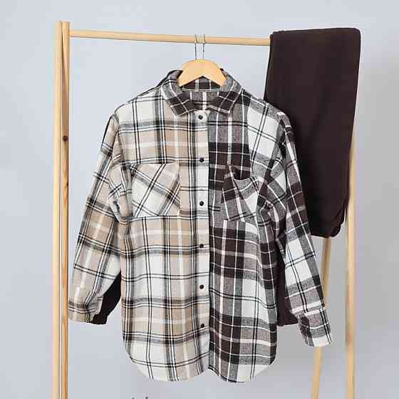 Флісовий дитячий коричневий костюм трійка  (худі+джоггери+сорочка в клітинку) Кам'янець-Подільський