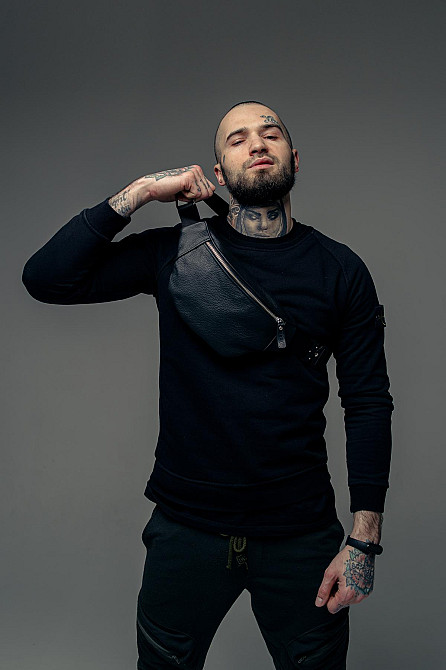 Бананка із натуральної шкіри, шкіряна сумка на пояс SKILL Lodka (Чорна) Суми - фото 4