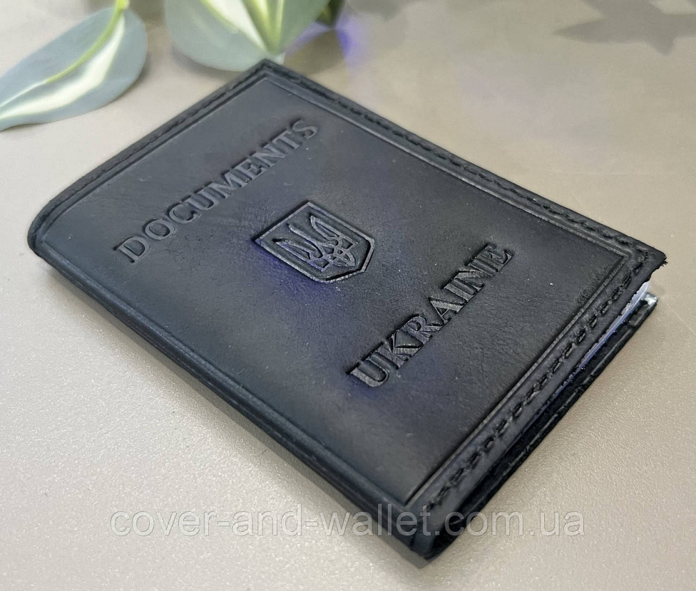 Чорна шкіряна обкладинка на ID паспорт та авто документи Puos Київ - фото 2