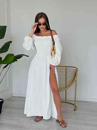Жіноче романтичне плаття максі з натуральної тканини муслін 100% бавовна Білий, 46/48 Одеса
