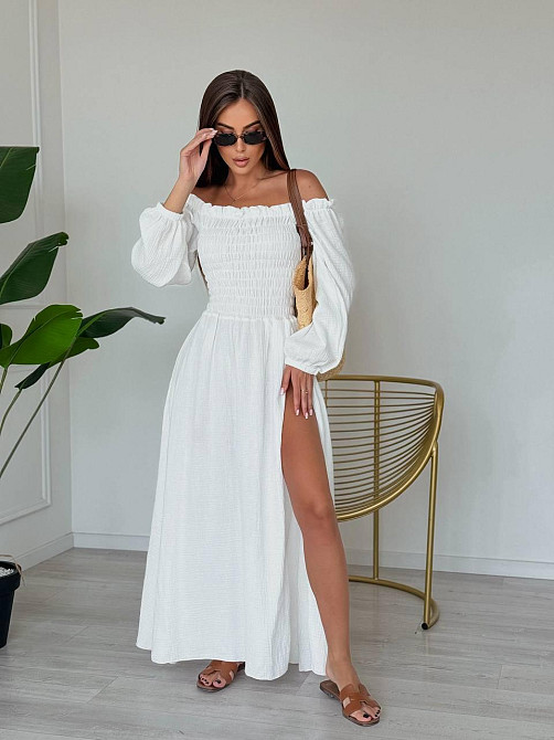 Жіноче романтичне плаття максі з натуральної тканини муслін 100% бавовна Білий, 46/48 Одеса - фото 1