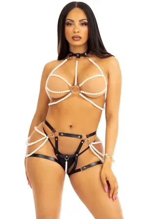 Комплект із перлинами Leg Avenue Faux Pearl Halter Harness M Львів