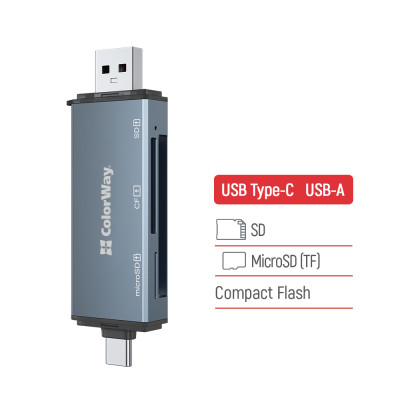 Зчитувач флеш-карт ColorWay USB 2.0/USB-C to CF/SD/MicroSD (CW-CR-01) Вінниця - фото 10