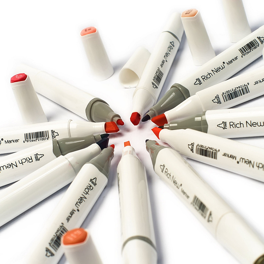 Набір професійних маркерів двосторонніх 60 штук Rich New для малювання і скетчинга на спиртовій основі Кам'янець-Подільський - фото 10