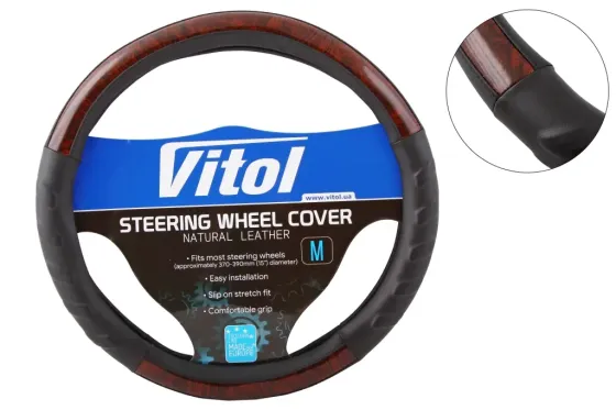 Оплетка на руль M без запаха Vitol HU-100107BK-M черный/под дерево Винница