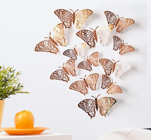 Декор метелики рожеве золото - 12шт. в наборі, фольга Київ - фото 1