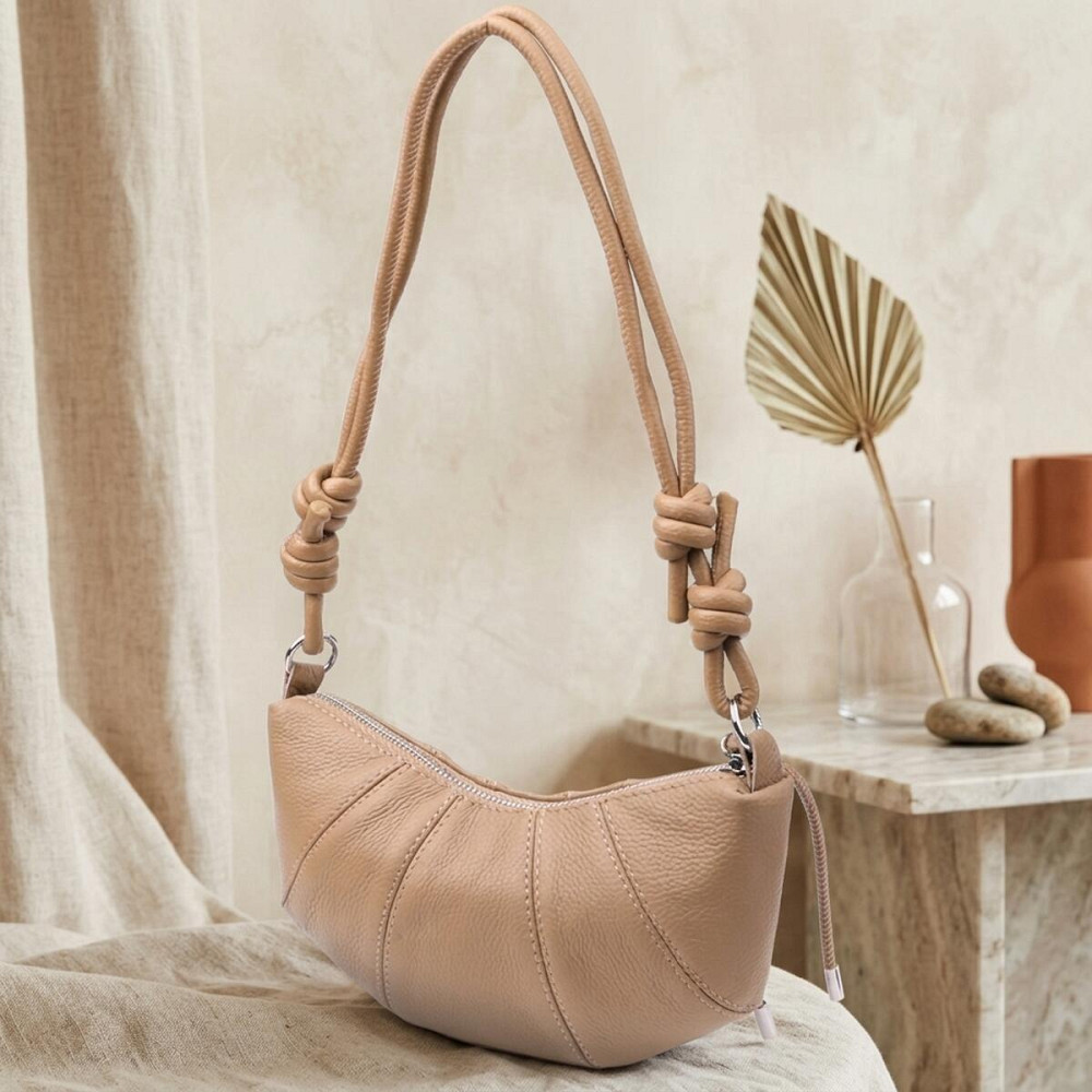 Жіноча напівкругла сумка з натуральної шкіри Vintage 22933 Бежевий Київ - фото 14