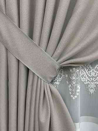 Комплект штор VR-Textil Льон Мішковина 150х270 2шт і Тюль 600х270 867ш-1708т Світло-сірий з білим 71-181/5 Київ