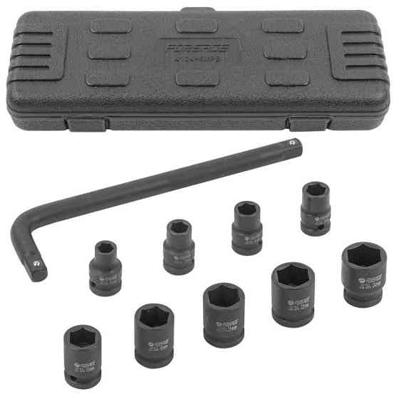 Набір ударних інструментів 1/2", 10 предметів(10,12,13,14,17,19,21,22,24мм + вороток Г-подібний), в кейсі Forsage F-4104-5MPB Одеса