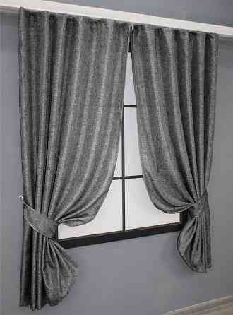 Комплект коротких штор VR-Textil Лен Мешковина № 108ш Серый 130х170см 2 шт (35-0117) Киев