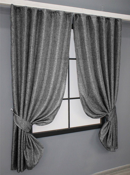 Комплект коротких штор VR-Textil Лен Мешковина № 108ш Серый 130х170см 2 шт (35-0117) Киев - изображение 2