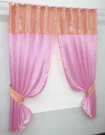 Кухонні штори VR-Textil № 073к з ламбрекеном і підхватами рожевий з персиковим 270х170 см (52-0391) Київ