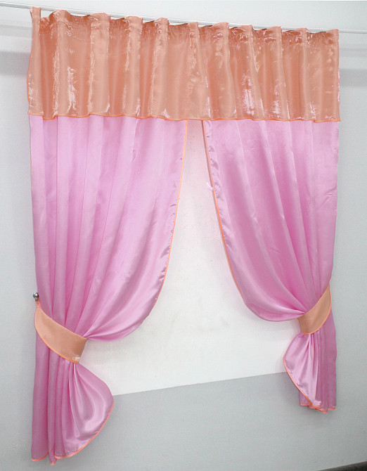 Кухонні штори VR-Textil № 073к з ламбрекеном і підхватами рожевий з персиковим 270х170 см (52-0391) Київ - фото 2