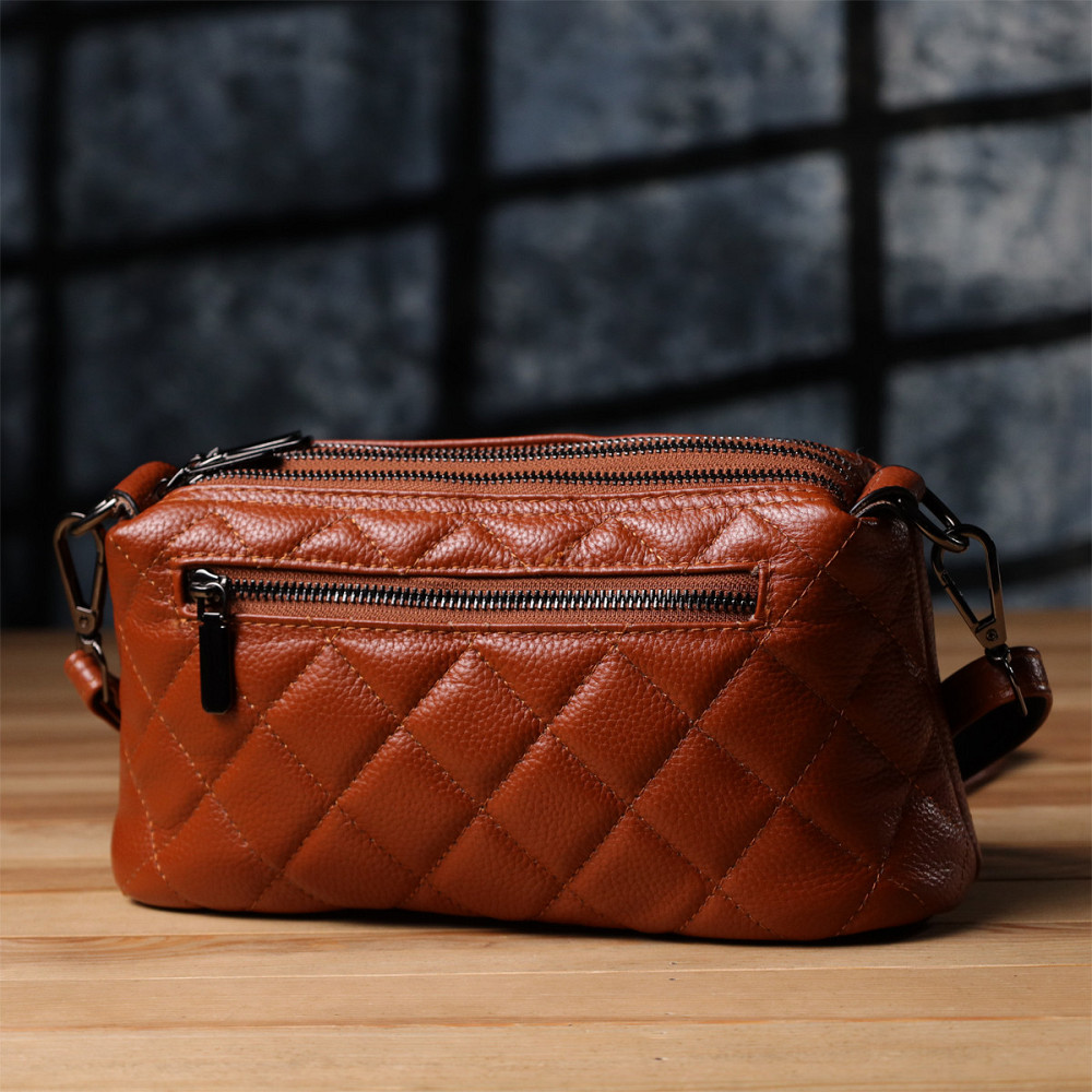 Жіноча сумка прошита модними ромбами з натуральної шкіри Vintage sale_15143 Рудий Київ - фото 8