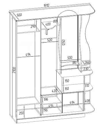 Передпокій Люкс-купе LUX, Антрацит, 1910/500/2100, 140, 6 Львів