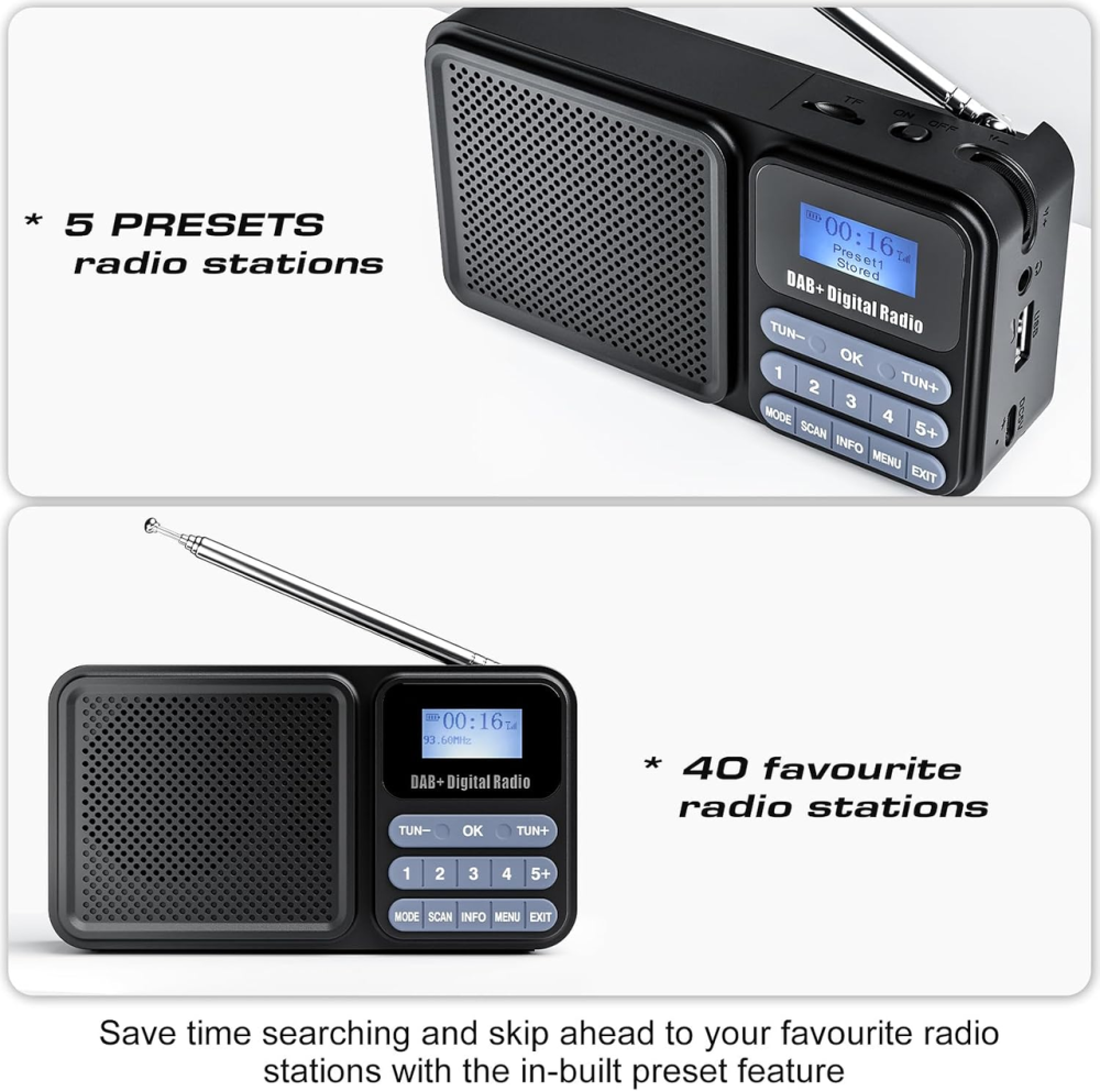 Портативне цифрове радіо Gallypek DAB/DAB+/FM, Bluetooth 5.0, сонячна панель, акумулятор 2200 мАг, USB, 2 будильники, чорне Київ - фото 7