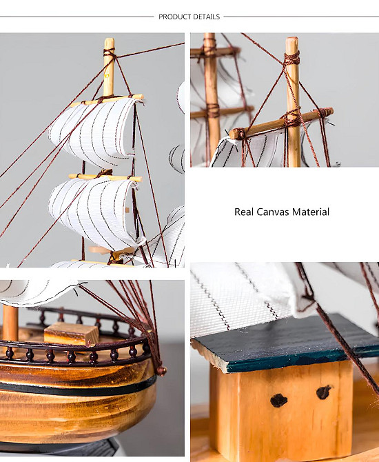 Модель дерев`яного вітрильника з підсвічуванням RESTEQ 20х20 см, Модель вітрильник з дерева Київ - фото 3