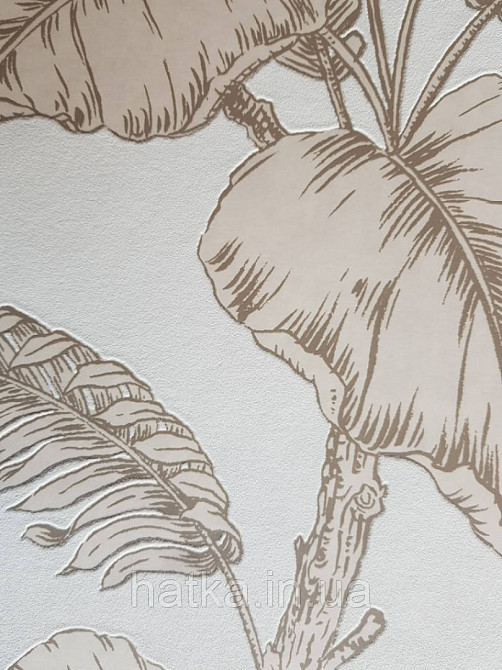 Обои виниловые на флизелине Marburg 31845 New modern крупные листья ветки коричневые кремовые на белом фоне Киев - изображение 3