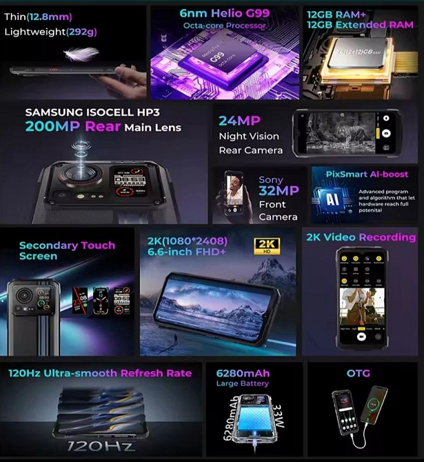 Телефон HOTWAV Cyber 15 Black 12/256Gb. G99 200mp 6280mAh 33w NV 24mp NFC. Киев - изображение 5