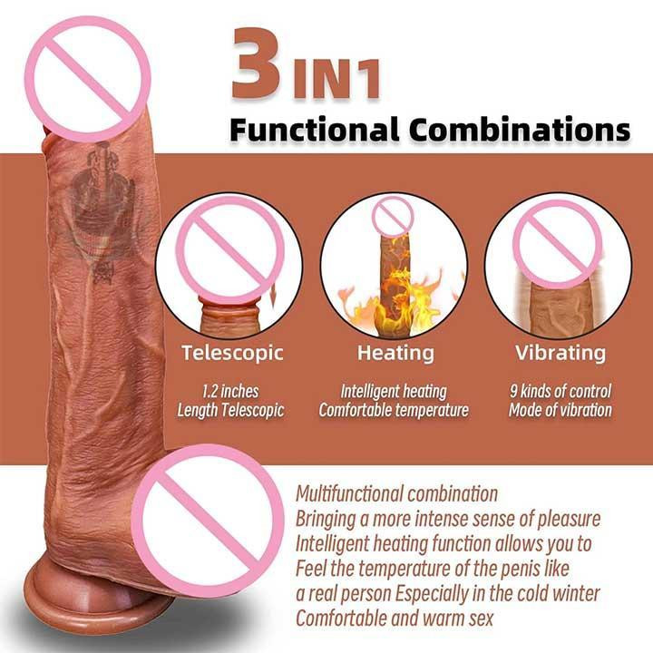 Реалістичний вібратор із поступальними рухами та підігрівом 22 см - Коричневий Вінниця - фото 6
