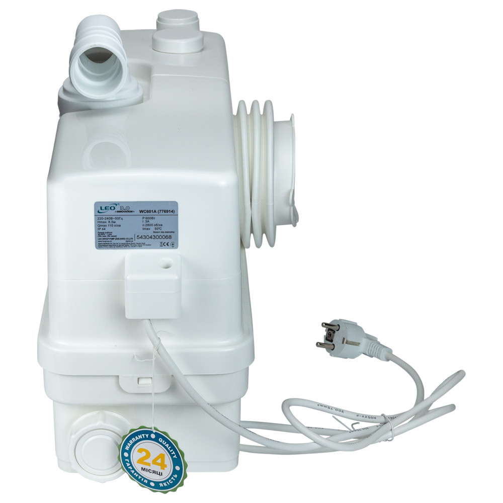 LEO Станция канализационная 0.6кВт Hmax 8.5м Qmax 110л/мин 3 входа + фронтальный вход 90мм LEO Киев - изображение 7