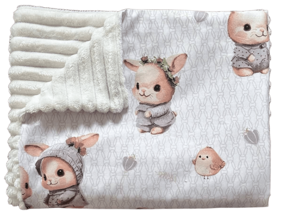 Дитячий плед покривало для новонародженого малюка плюшевий на виписку в коляску для прогулянок або ліжечко для дітей BST молочний з бежевими зайчиками Кривий Ріг