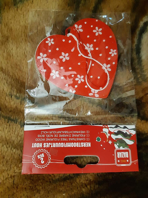 Деревянные игрушки на елку Сердечка 2 штуки 70 на 75 мм красно-белый Киев - изображение 2