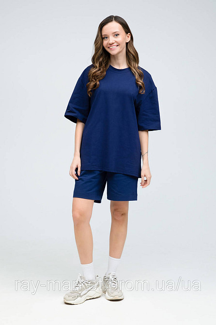 Костюм футболка оверсайз та шорти RAY BASIC темно-синій жіночий (U1801W-Navy Blue) Київ - фото 1