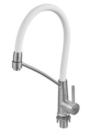 Смеситель для кухни с силиконовым изливом Zerix FUL-017 Refl.White из нержавеющей стали SUS304 с гибким белым изливом на подставке Черновцы