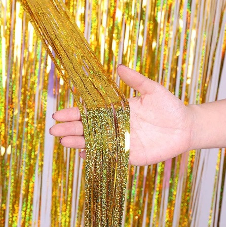 Новогодний дождик длинный с голограммой для фотозоны 2 м на 1 м золотистый Киев - изображение 4