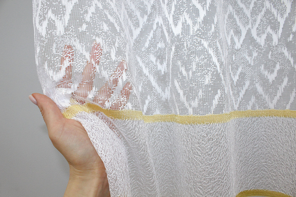 Тюль VR-Textil 1290т Жакард Білий з золотистим 500х250 см (42-0385) Київ - фото 5