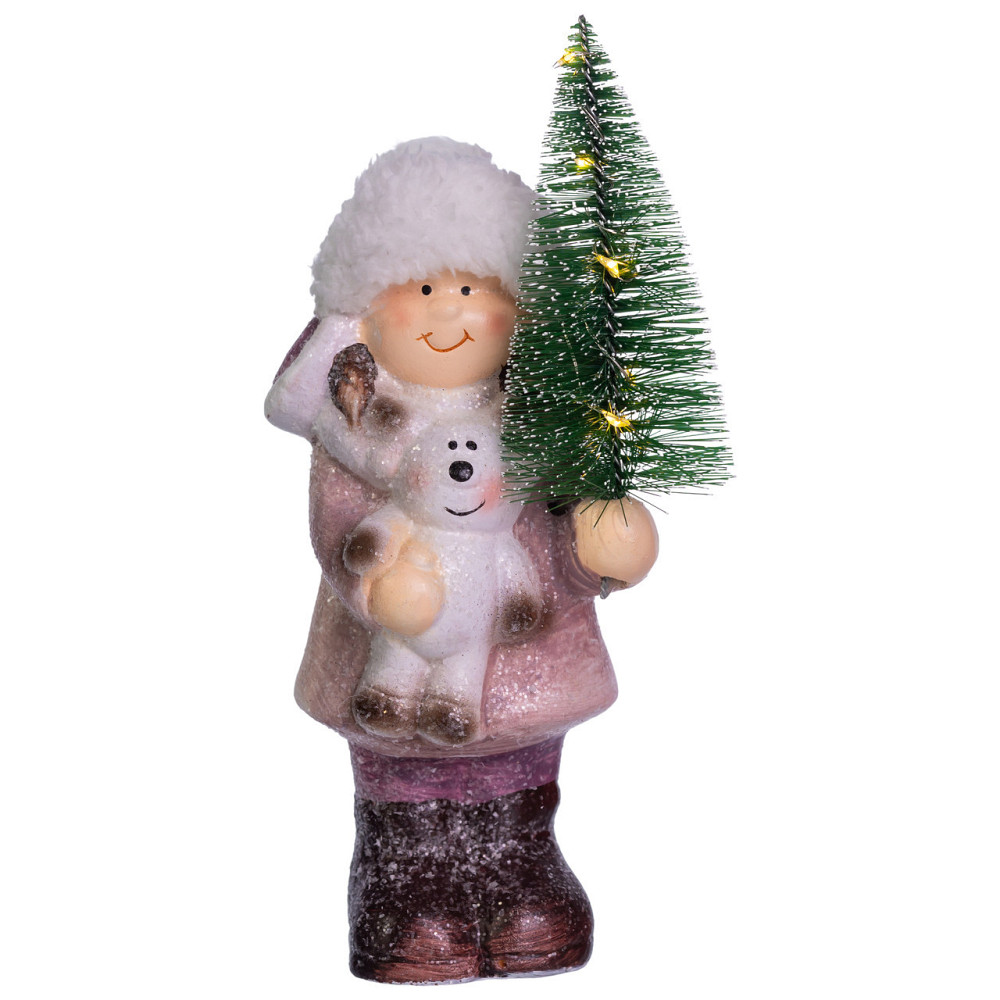 Новорічна фігурка з підсвіткою Дівчинка з ялинкою з фарфору 12×8×23 (см) новорічний декор для дому, квартири, офісу CR-5-3 Київ - фото 5