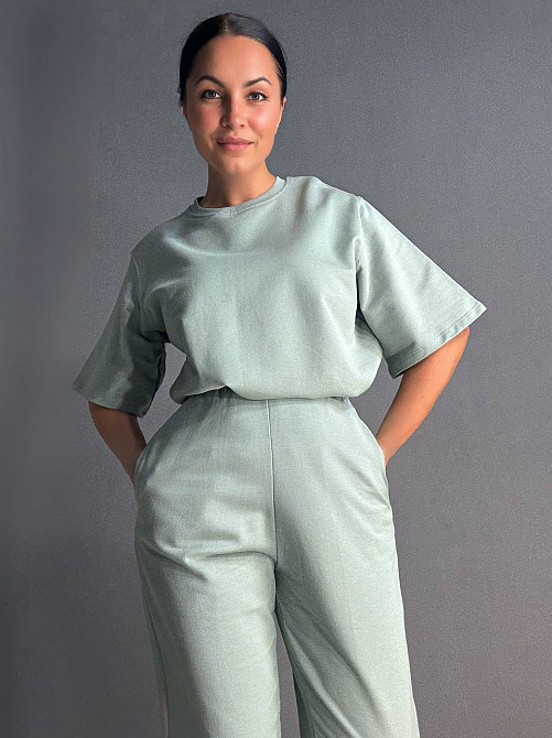 Костюм женский Pepper&mint 24-01-01 оверсайз футболка с брюками на резинке оливковый, оливковый, ML Киев - изображение 2