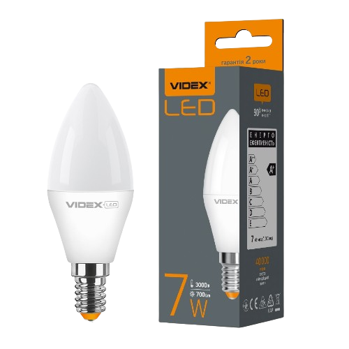 Лампа LED C37 7W E14 3000K 220V Videx Житомир