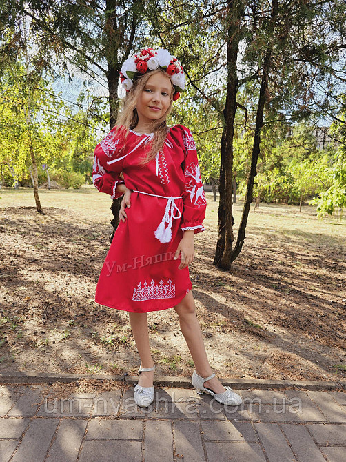 Платье вышиванка красное с ласточками 134-140 Кривой Рог - изображение 3