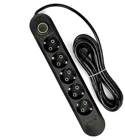 Подовжувач мережевий UA Power F05U, 3USB, 5 розеток, 6 м, чорний Вінниця
