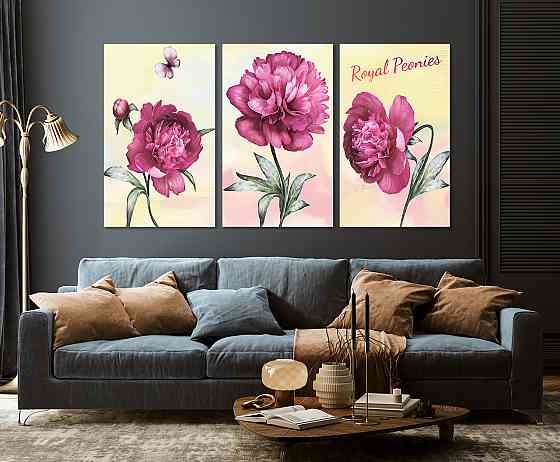 Модульная картина в гостиную / спальню Піони   ART-079_3A 100х150 см Киев