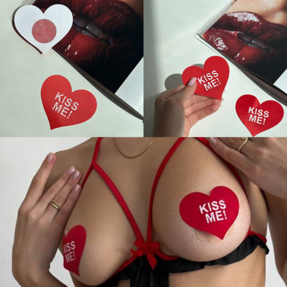 Накладка на грудь Стикини Kiss me пэстисы Наклейка украшение для сосков с надписью красная Одесса